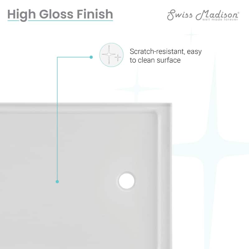 Carré 48" x 36" Acrylic White, SingleThreshold, Left Drain, Shower